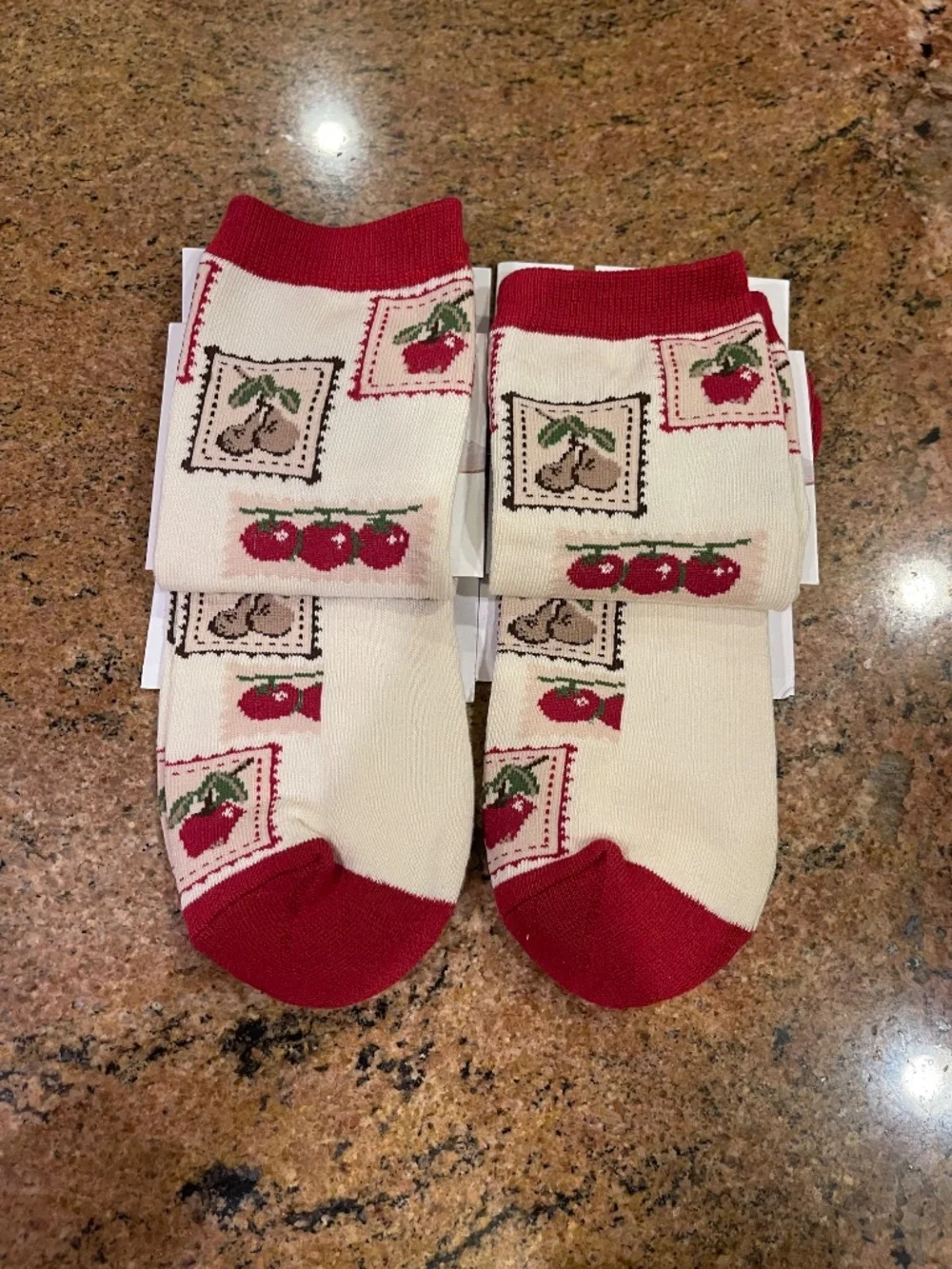 Pact Fruit Stamps Premium Crew Socks Two Pair NWT!
